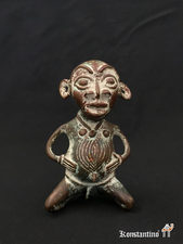 1999-Afr Figura de bronce con caolín antigua, Africa 19 x 11 x 10
