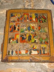 Icono multiples escenas. Rusia S XIX. 0, 31 x 0, 27. 182.  Antigüedades
