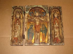 Tríptico. Cristo, Virgen y San Juan. Europa S . XIX. 038 x 047 - 1818. Antigüedades