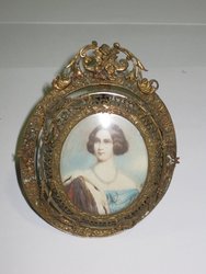 Retrato miniatura europeo, circa de 1900. Con marco. 11, 5 cms. 1038. Coleccionables