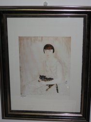 .Litografia 128/300. Autor L. Fujita .Joven y gato. 0,38 x 0,28. 253C. Pintura y escultura.(VENDIDO)
