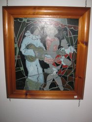 Titulo: Arlequin y dama. oleo del pintor cántabro Pedro Sobrado. 0,54 x 045. 28. Pintura y escultura
