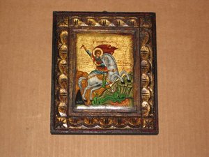 Icono San Jorge - Dragon. Grecia S. XIX. 18, 5 x 15, 5 cms. 645. Regalo y decoración