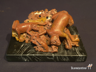 2134-C  Escultura de monos antigua China  15x10 cms