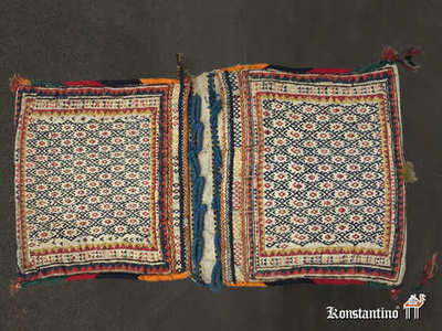 9672-Alf Alforja camellera semiantigua de los kurdos de Persia con técnica mixta, 100 x 57 cms. (VENDIDA)