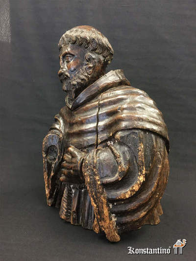 26-Ant Busto en madera de santón del S.XVI-XVII, España, 50 x 36 cms