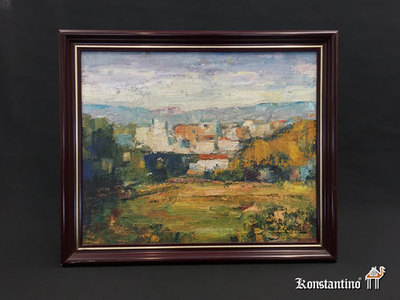 232-C Oleo, Paisaje urbano del S. XX, escuela catalana, 38 x 46 cms