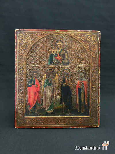 290-C Icono Virgen, San Jacobo y 3 Santos más, S XIX, Rusia, 35 x 29, 5 cms