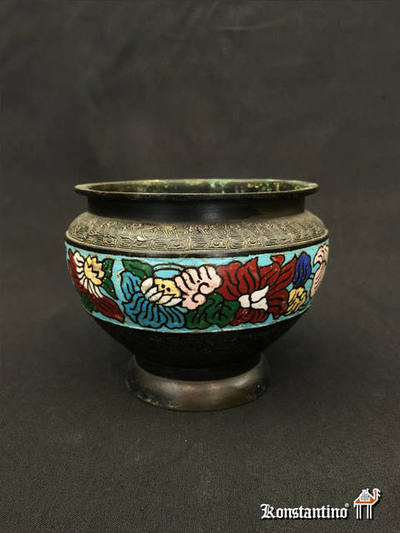 462-C  Bolw cloisonne (bronce esmaltado) arcaico Chino del s. XIX, 12 cms. 