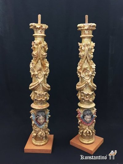 70-71-R Pareja de columnas barrocas españolas,  91 x 15 cms