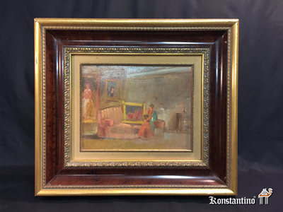 8-Pint NA    35x27 cms                 F.Witt, Oleo pintor inglés. Figuras interior.
