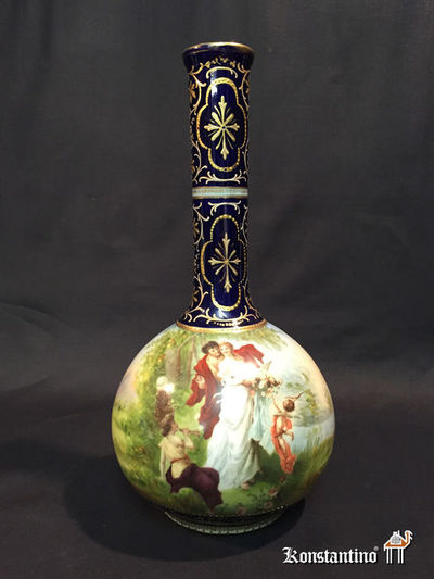 1232-C  33 cms   Jarrón porcelana. Calabaza con escenas.Europa 2ª mitad del XIX