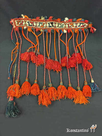 12266-Alf Banda Kashgay Antigua con pompones, 49 x 7 cms