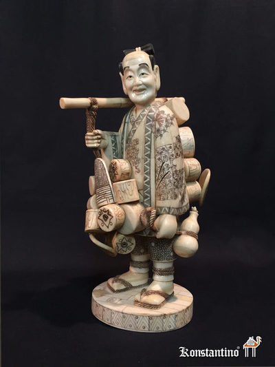 201-C  30x13   Figura cacharrero en hueso de buey de agua, China S XX