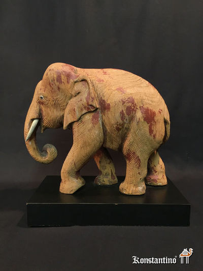 775-C  34cms   Elefante de madera y Hueso S.XX