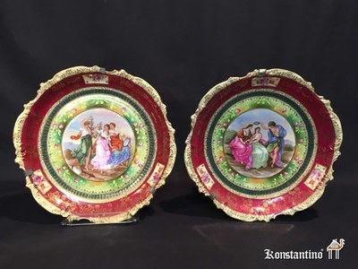 204-205-C  29cms   Plato de porcelana s. XIX con escenas clásicas (pareja)