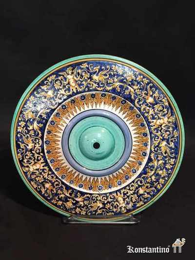 1020-C    29 cms   Plato de loza de Gien policromada al estilo S, XVI, Loiret,  Francia s.XIX.