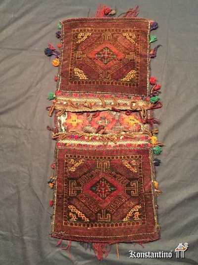 9622-Alf  73x40   Alforja (jorjin) de la tribu de los Balouch en Afganistán, pieza de mediados del S.XX, técnicas mixtas, nudo kilim y soumak.