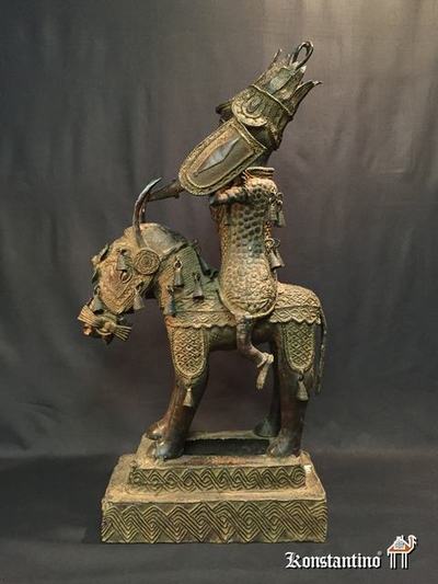 1308-Afri   76x20x40   Caballo en bronce a la cera perdida de Caballero de Benín. S, XIX