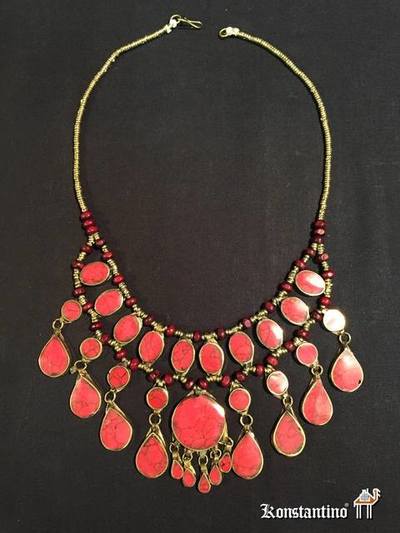 30993-H    Collar pedreria afghano rojo. Grande