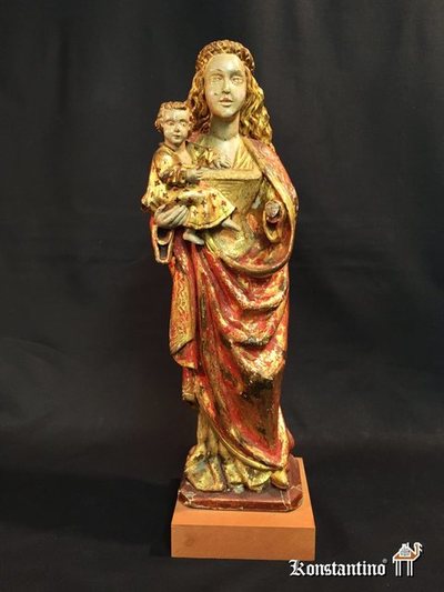 85-C  40x13  Virgen policromada con niño, Alemania s. XVIII