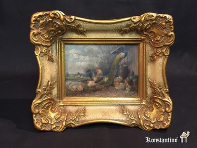 680-C 16,5x9,5 (25x19)  Oleo, miniatura de tema de aves. Del Autor May Hanger