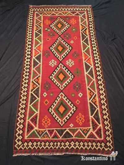 13683-Alf  2,60x1,20   Kilim kashgai semi antiguo, sur de Persia (Irán).Pieza tradicional con fantásticas lanas y colores
