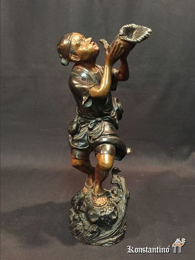 1647-C  29 cms   Figura de pescador en bronce . Meiji período Thaiso