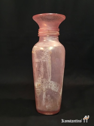 1356-C  28 cms  Jarrón rosa con asa de Cristal de Murano, Venecia- Italia 1ºs del s. XX