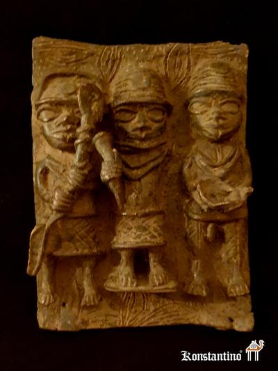 1590-Afri Placa de Bronce de Benín (Cultura Edo) 17x12 cms