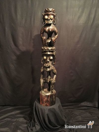 1491-Afri  Figura Kalimatán doble femenina y masculina en madera noble 105x20