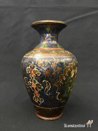 -981-Jarrón con escenas esmaltado, Persia (Irán) Circa de 1900, 27,3 cms