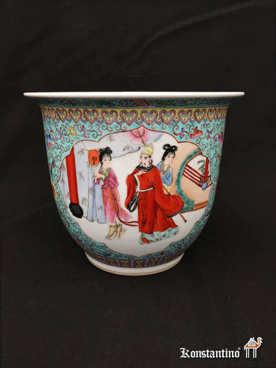 378-C Jardinera de porcelana china de fines del XIX principios del XX, 23 x 27 cms