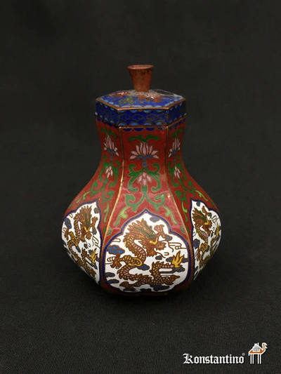 1171 Tibor pequeño Cloissone (bronce esmaltado). China S. XIX, 12 cms